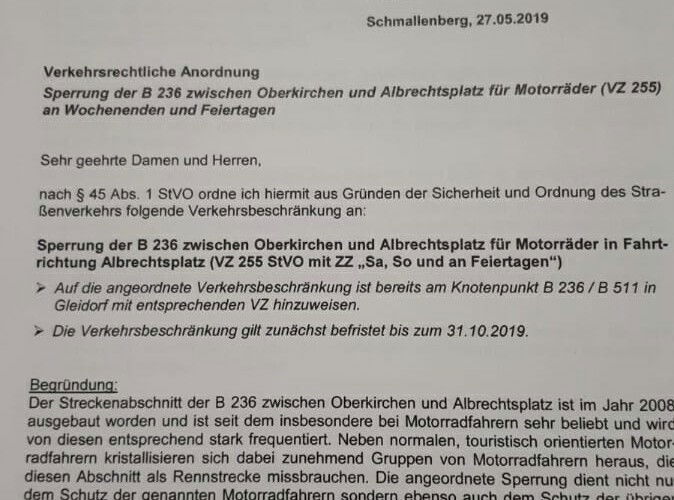 Streckensperrung Schmallenberg