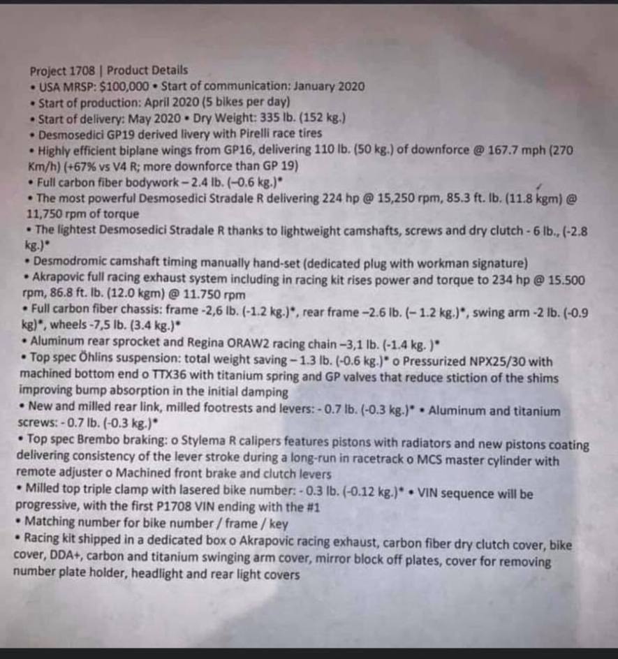 Daten der Ducati Superleggera V4, Vorstellung noch im Januar? 1 Data Ducati Superleggera V4