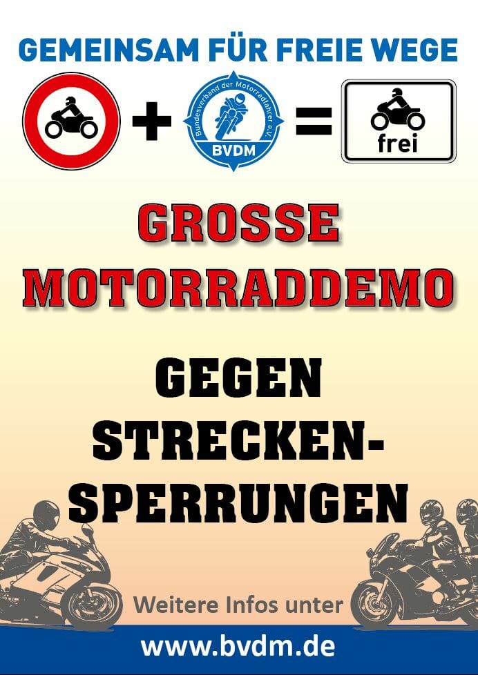 Große Motorraddemo gegen Streckensperrungen Flyer BACK