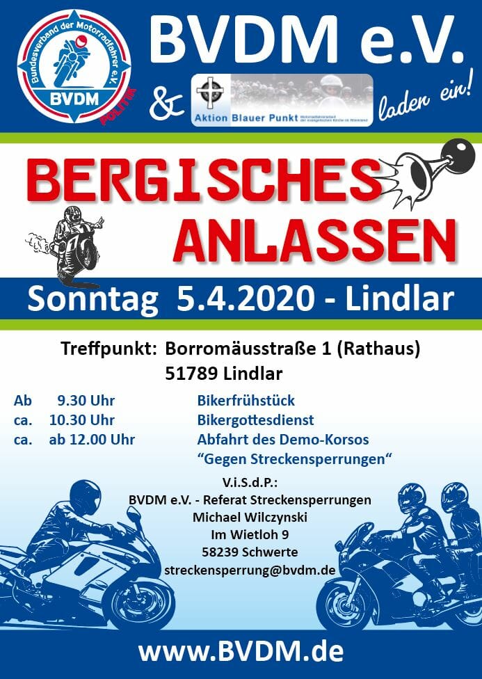 Große Motorraddemo gegen Streckensperrungen 2 Flyer FRONT