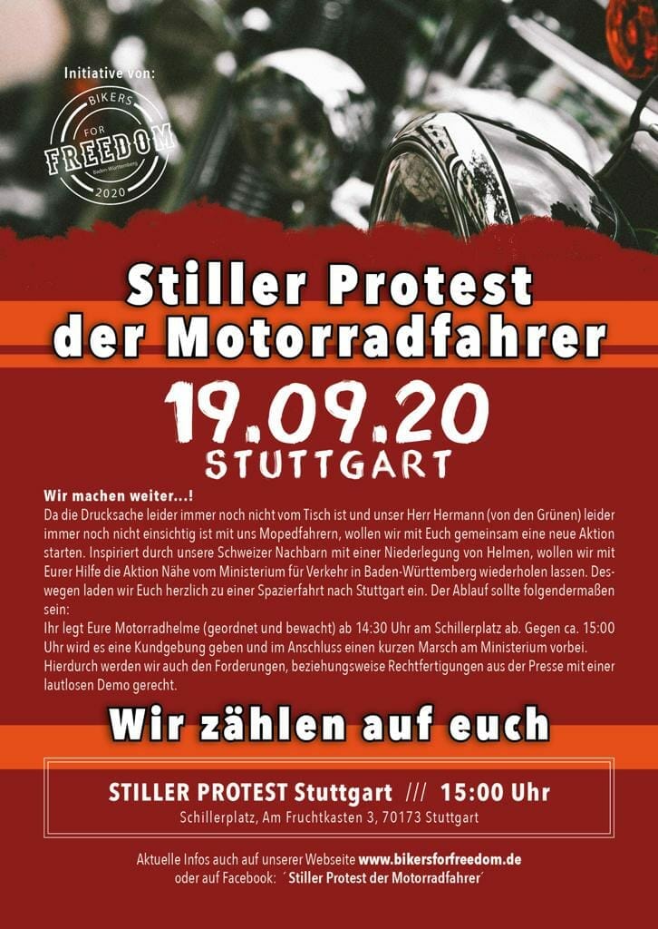 Stiller Protest in Stuttgart geplant 28 Bikers for Freedom Stuttgart