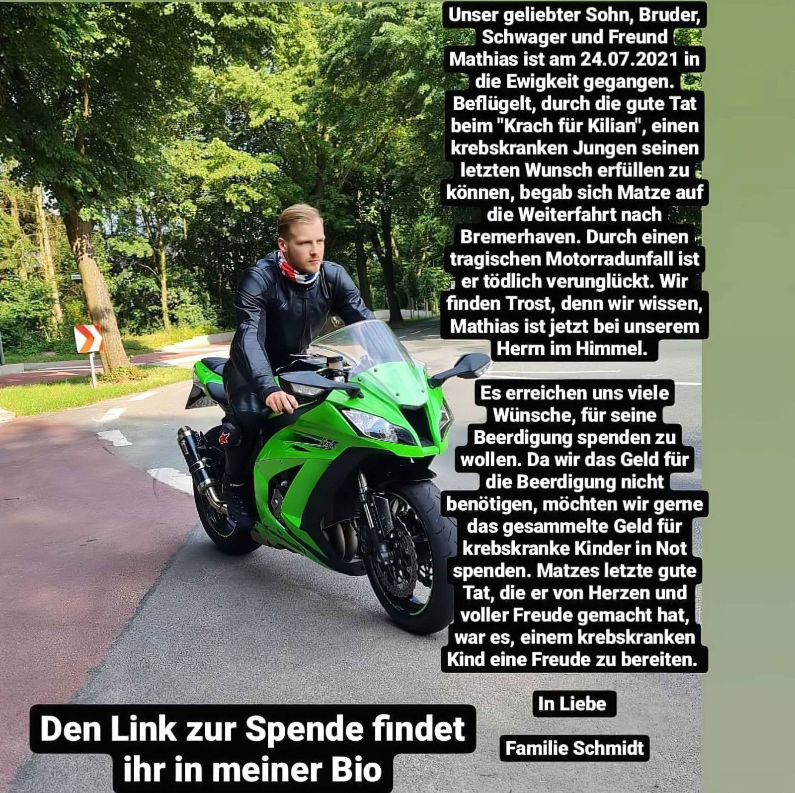 Nach Aktion für Kilian, Biker tödlich verunfallt 25 Instagram Posting
