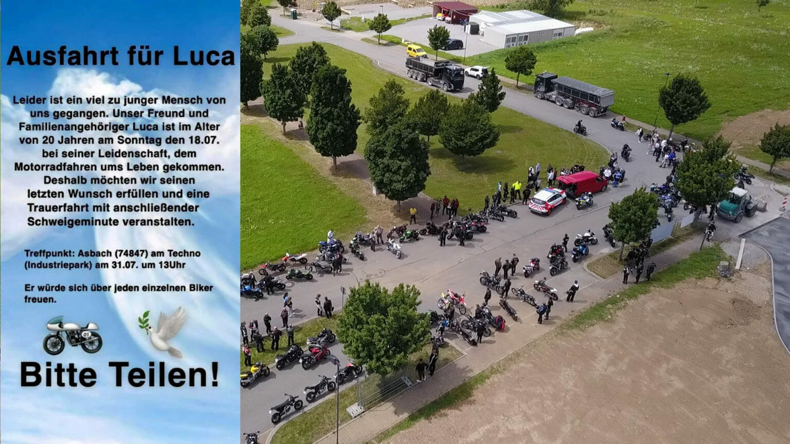 Trauerfahrt für Luca Ausfahrt fuer Luca