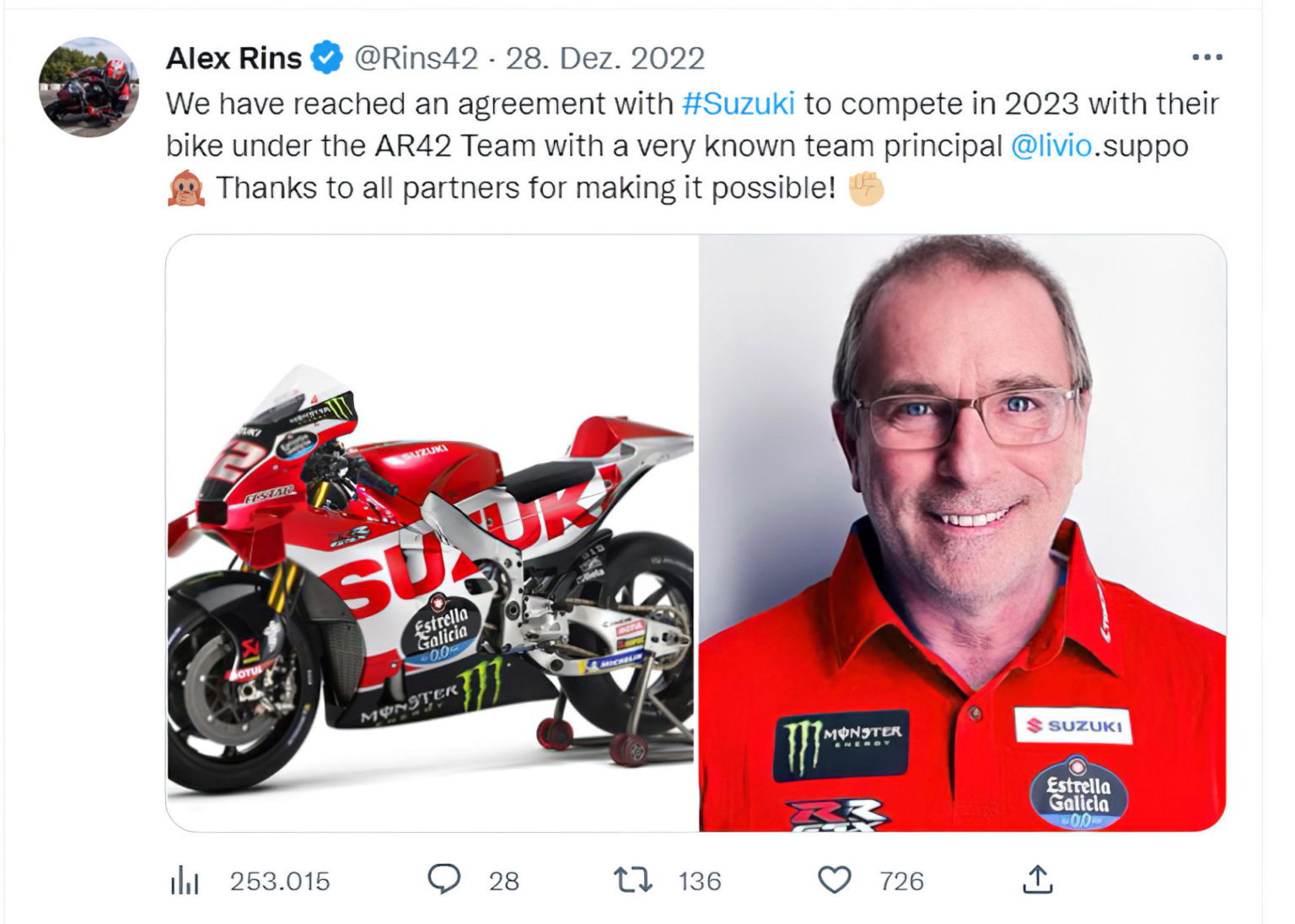 Alex Rins kündigt Suzukis Rückkehr in der MotoGP an, aber… Alex Rins Scherz