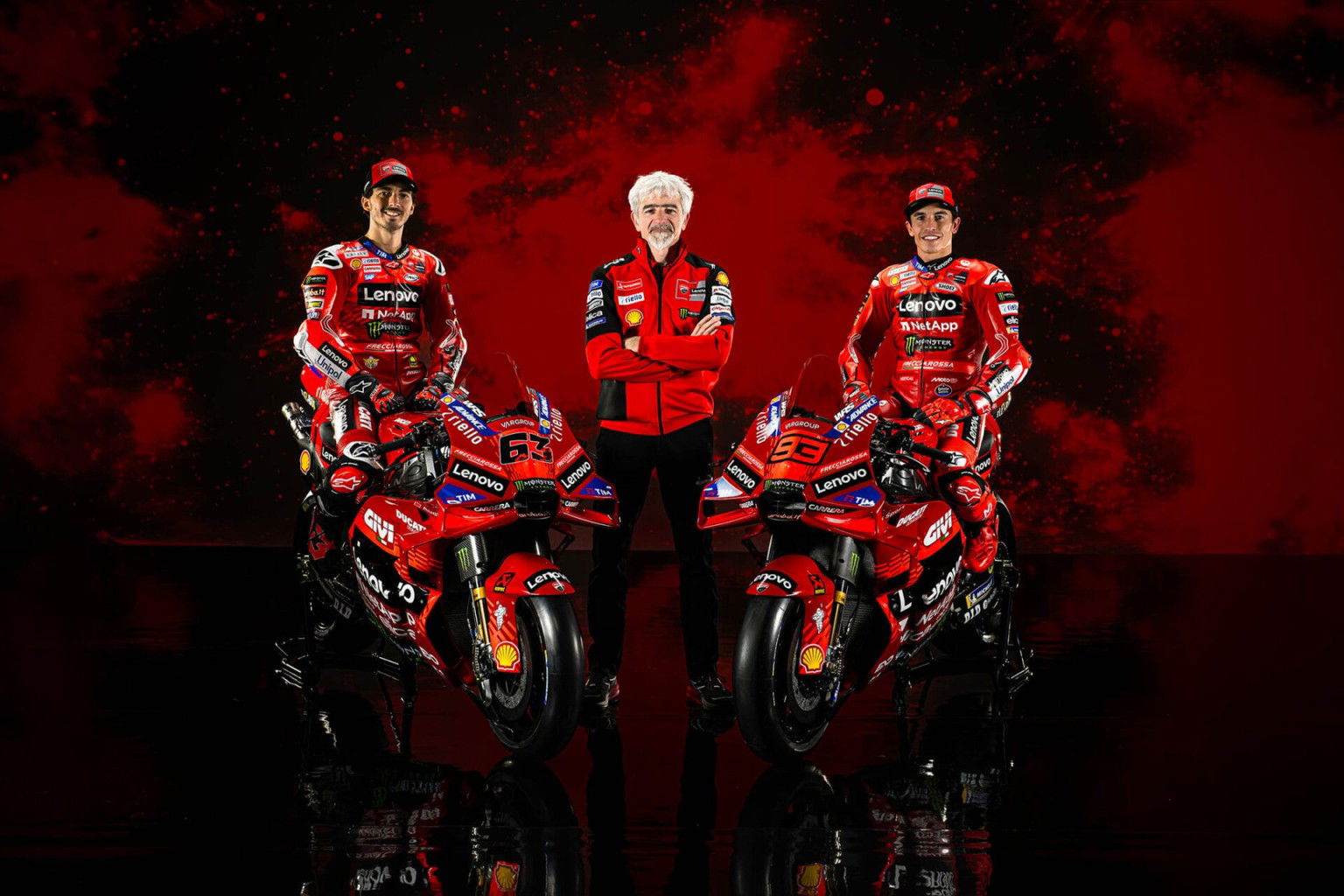 Ducati Lenovo Team presents itself for the 2025 MotoGP season in Madonna di Campiglio Dall 39 Igna Bagnaia Marquez UC738789 High