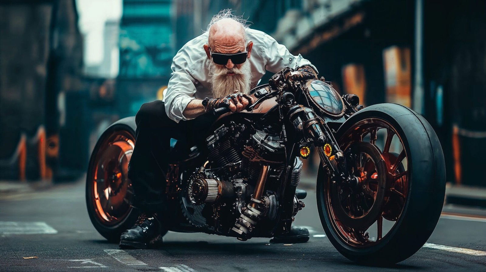 EU plans mandatory annual MOTs for older cars - motorcycles are excluded 25 Alter Mann auf Tuning Chopper Kopie