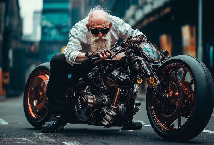 EU plant jährliche HU-Pflicht für ältere Autos – Motorräder bleiben außen vor 84 Alter Mann auf Tuning Chopper Kopie