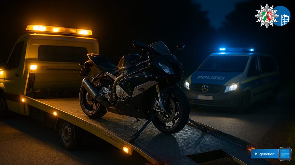 Illegales Straßenrennen in Oberhausen: 18-jährige Motorradfahrerin flüchtet vor Polizei OTS Symbolbild KI