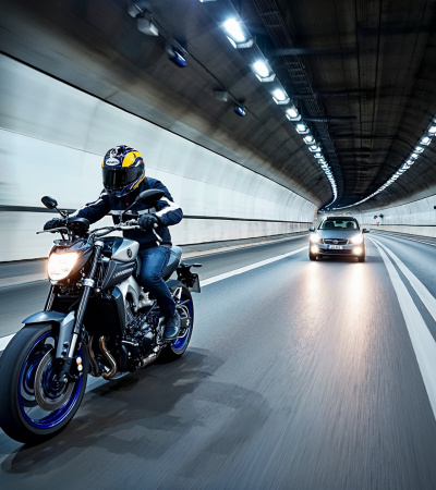 Motorradfahrer im Tunnel