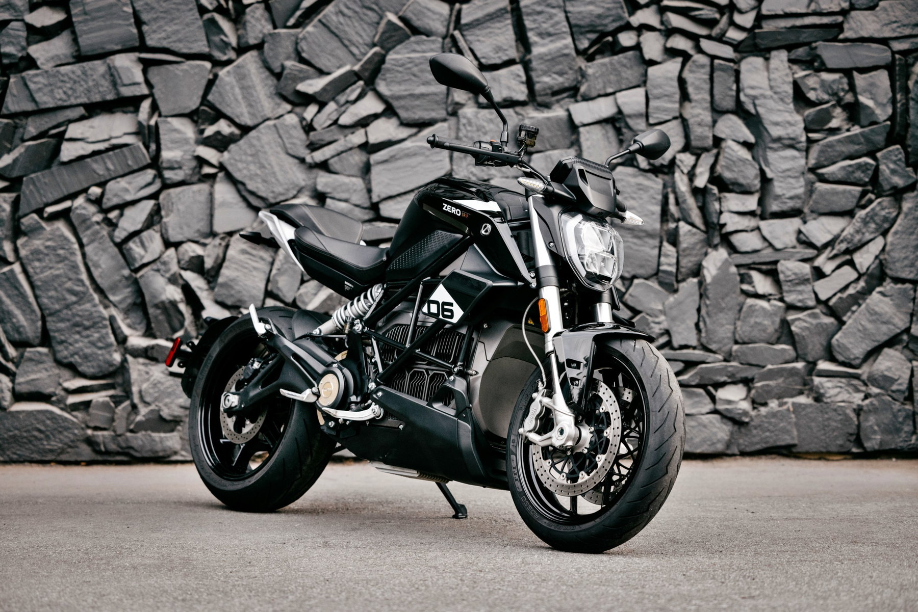 Zero SRF electric motorcycle in black, static side view