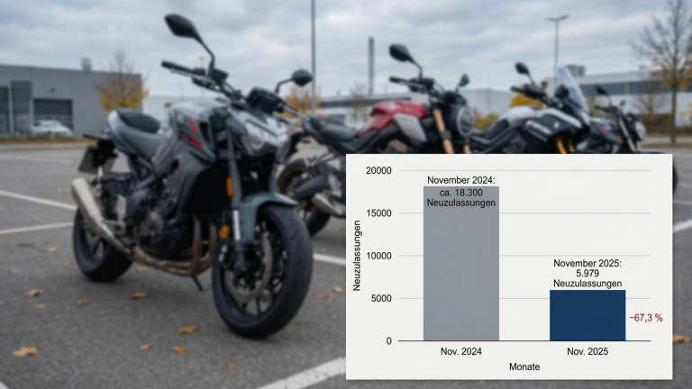 Motorradmarkt November 2025: Neuzulassungen brechen ein, Gebrauchtmarkt bleibt stabil Motorradzulassungen November 2025