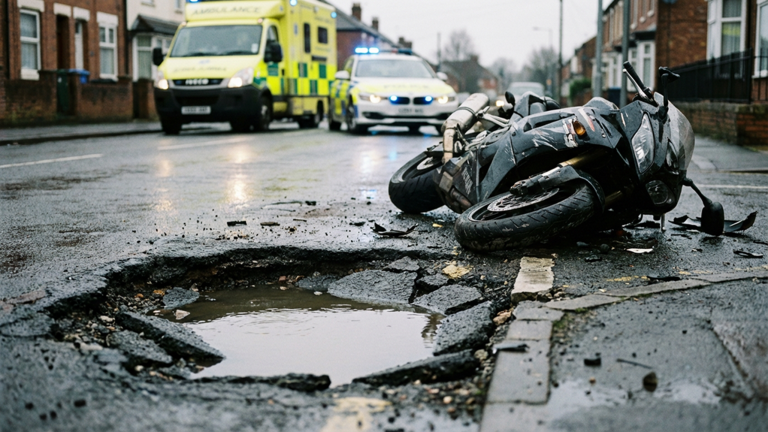 Pothole damage is skyrocketing: Why dilapidated roads are a threat to motorcyclists’ lives Unfall Schlagloch