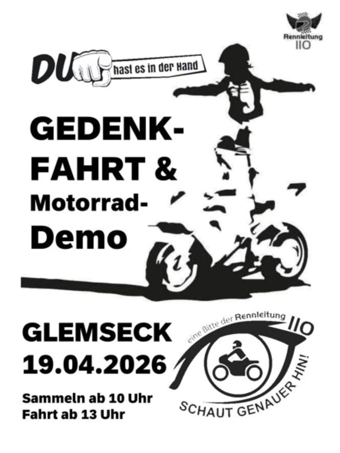 Gedenkfahrt & Motorrad-Demo am Glemseck – 2026 2 Flyer zur Gedenkfahrt und Motorrad-Demo am Glemseck 2026 – Rennleitung#110