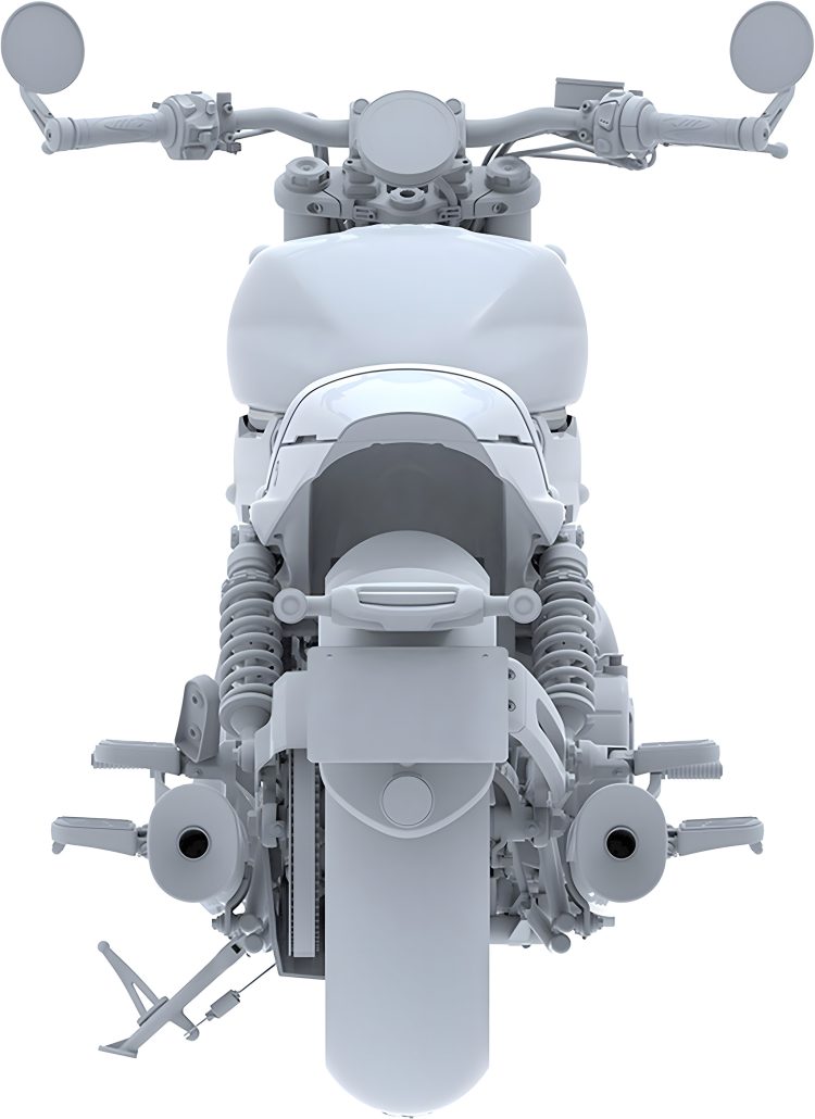 QJMotor Plans V4 Flagship: Equus Design Meets Significantly More Displacement 3 QJMotor V4 Cruiser – Designregistrierung 3D-Render, Heckansicht mit Doppelfederbein, Doppelendrohr und kurzem Heckfender