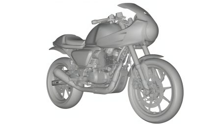 TVS Ronin Café Racer: Designpatent macht Hoffnung auf Serienproduktion TVS Ronin Café Racer Designpatent 3D-Zeichnung mit Bikini-Verkleidung und Heck-Cowl – Schrägansicht rechts vorne