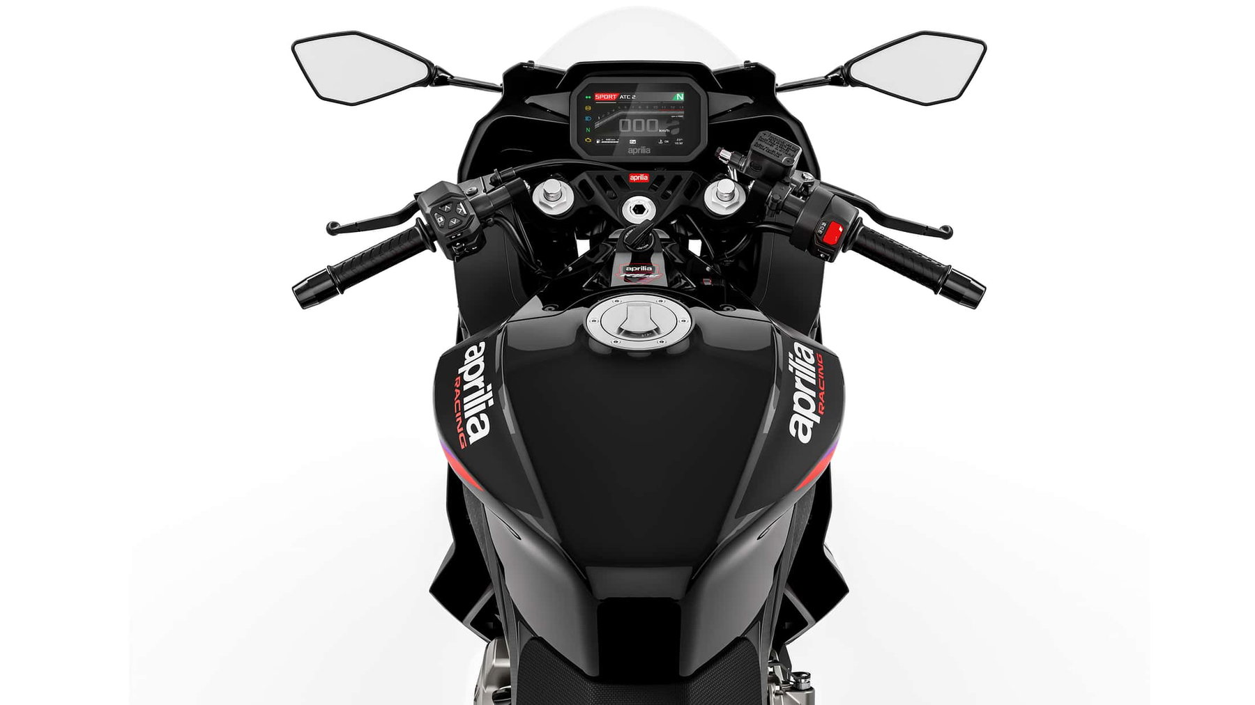 Aprilia RS 457 GP Replica: MotoGP-Flair für die A2-Klasse 1 Aprilia RS 457 GP Replica 2026 – Cockpitansicht mit TFT-Display, Tankdeckel und Aprilia-Racing-Schriftzug auf dem Tank