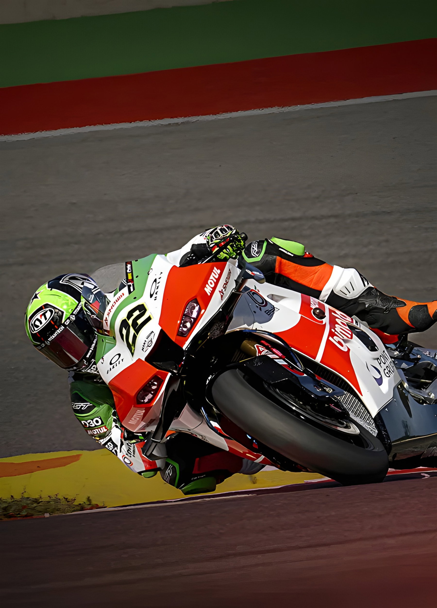 Bimota KB998 Rimini Elite 2026 – WorldSBK rider at full lean on track, aggressive cornering in Italia livery