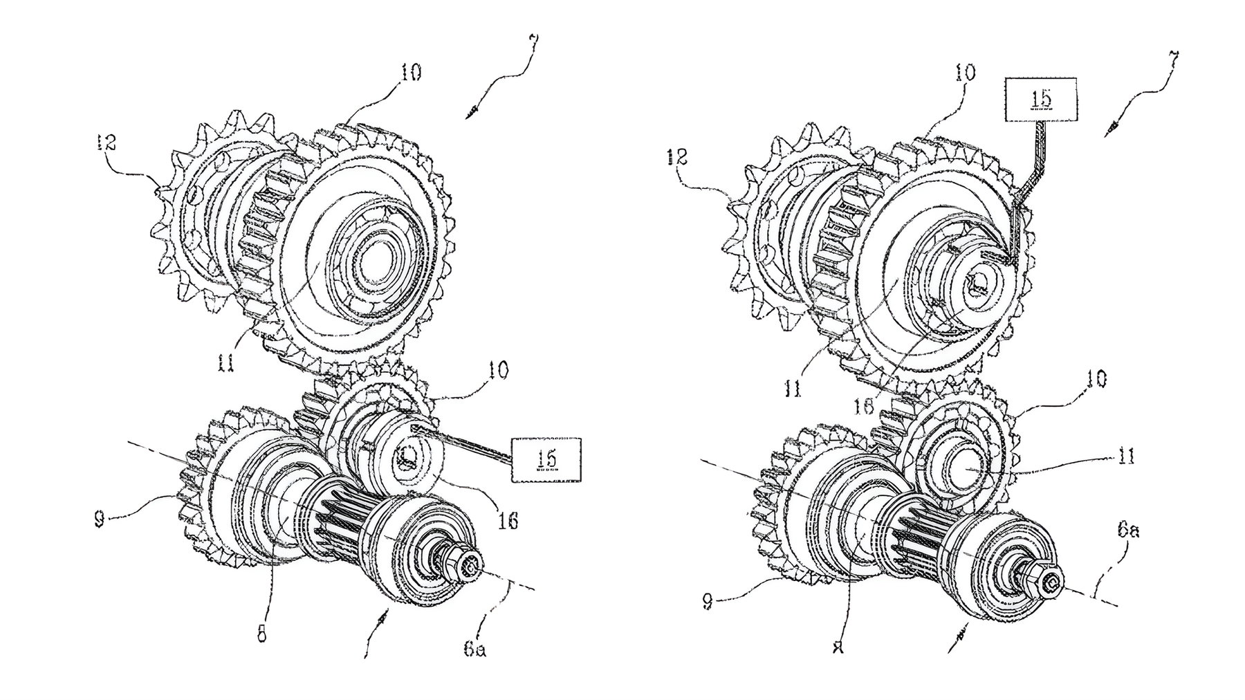 Ducati patent WO2026058129 electric motorcycle - patent drawing of the gear cascade in the gearbox with position sensor on the reduced gear