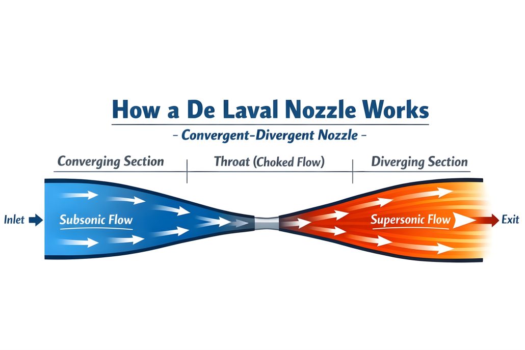 De Laval nozzle diagram – technical illustration of the steam propulsion principle used in the Force of Nature project