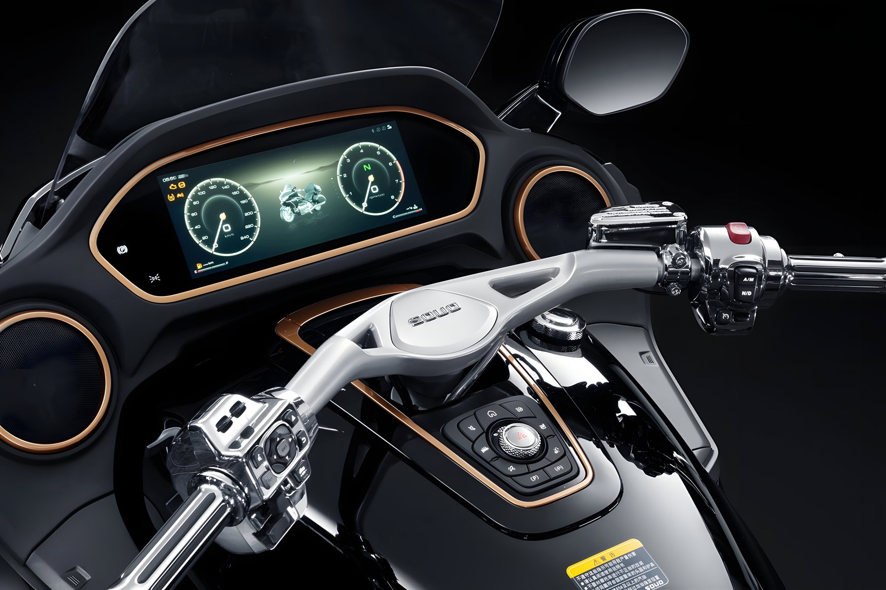 GWM Souo S2000 - Cockpit with gold-framed TFT widescreen display, round instruments and chrome-plated controls