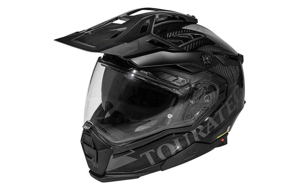 Touratech Aventuro PRO Carbon+ 2026 – Frontansicht mit sichtbarer Carbon-Struktur und integriertem Sonnenvisier