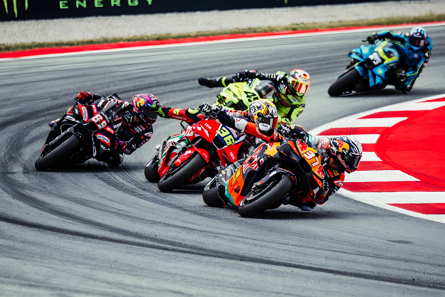 Pedro Acosta fuehrt Gruppe an auf der KTM RC16 – MotoGP Catalunya GP Barcelona 2026 Rennaction