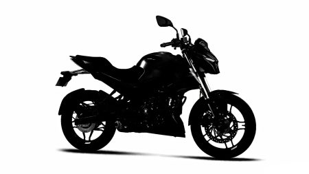 Bajaj Pulsar Classic Next Gen – Teaser-Silhouette des Naked Bikes im Seitenprofil vor weißem Hintergrund