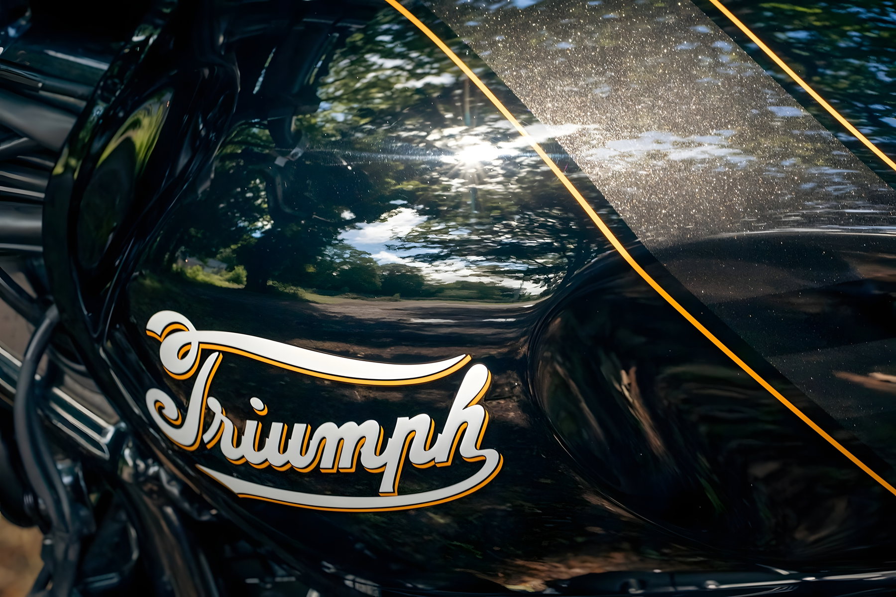 Triumph Scrambler 400X: Custom-Umbau spart 15 Kilo, Teile einzeln zu kaufen 4 Detailaufnahme des schwarzen Hochglanz-Tanks der Triumph Scrambler 400X Custom MMC