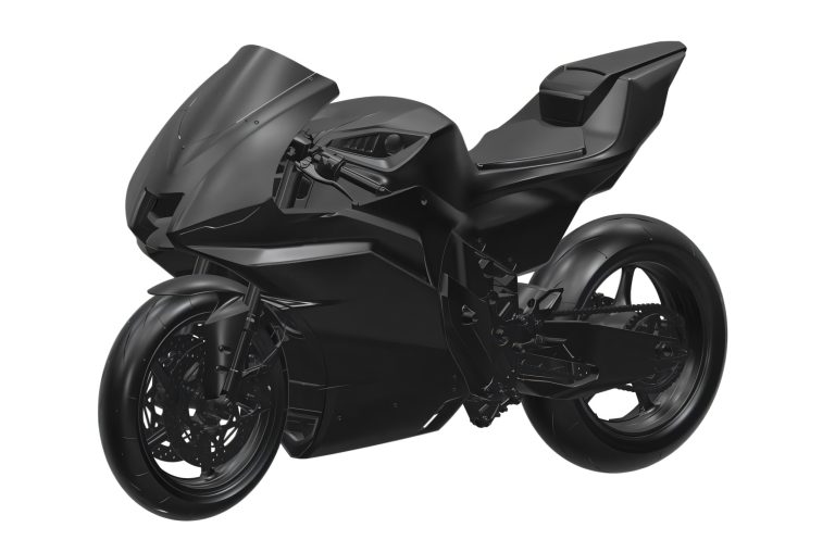 Yamaha-Patent verrät: Elektro-Sportler rückt näher an die Straße Yamaha Proto-BEV Elektro-Sportler 2026 – CAD-Rendering als dunkles 3D-Modell in Dreiviertelansicht von vorne mit Vollverkleidung und Supersport-Silhouette