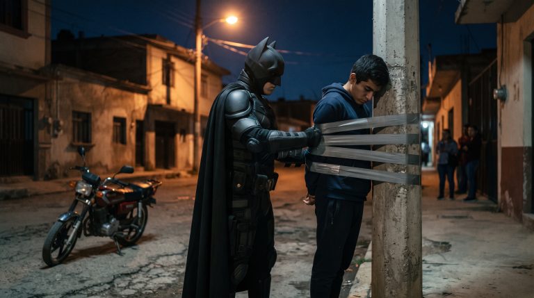 Mexikos Batman klebt Motorraddiebe an Masten: Behörden ermitteln batman lagos de moreno motorraddiebe mexiko