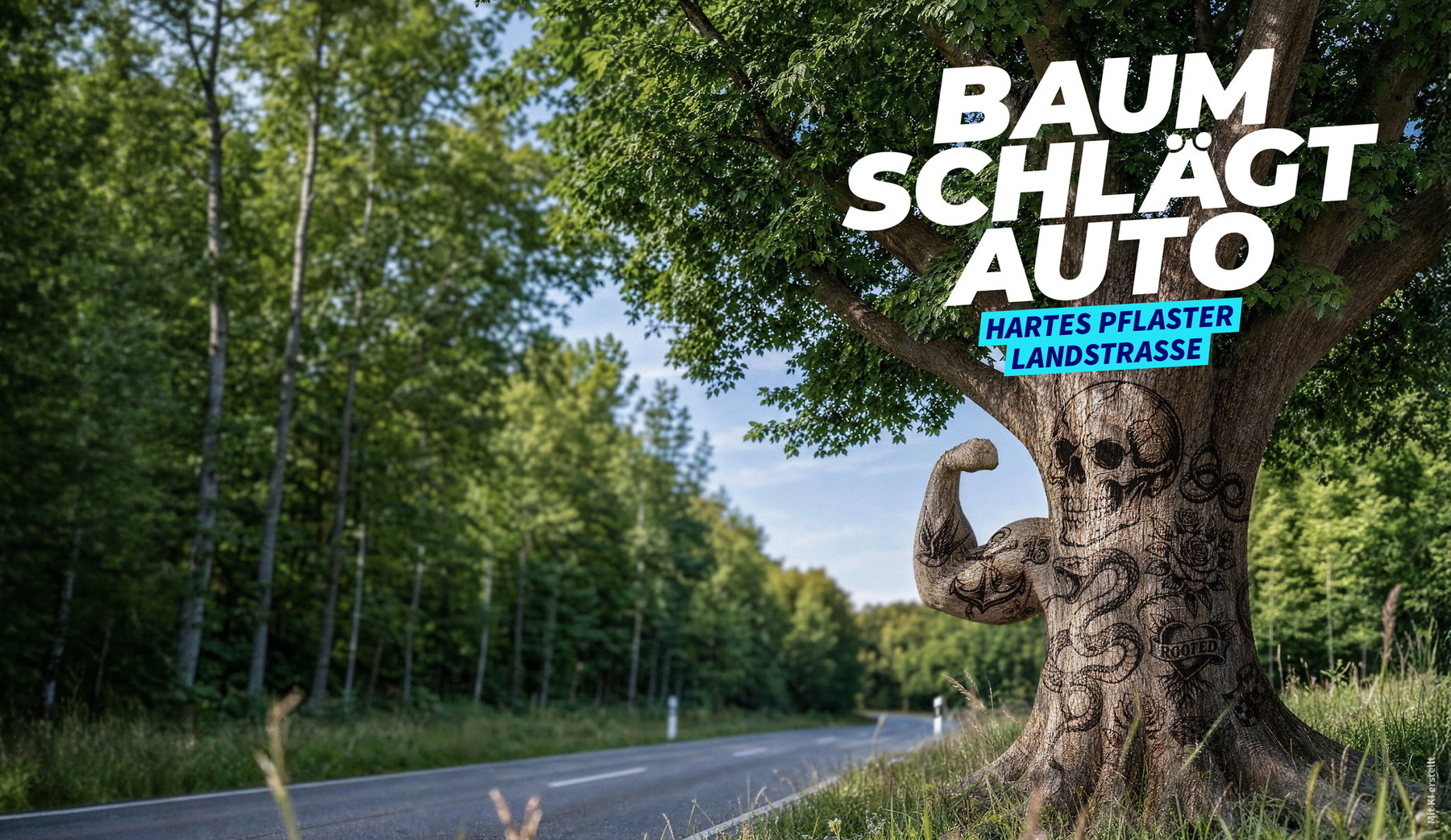 Nicht angepasste Geschwindigkeit: Raser oder Fahrfehler? 5 Straßenbaum direkt an einer Landstraße als Sinnbild für fehlende Reserven im Seitenraum