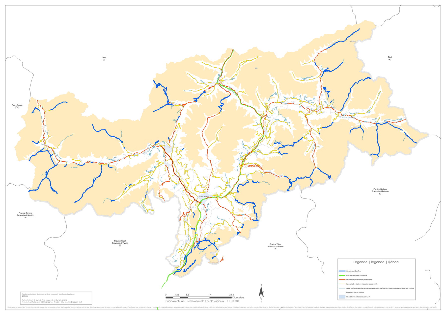 Übersichtskarte der Provinz Bozen mit den betroffenen Südtiroler Passstrecken, darunter das Grödner Joch