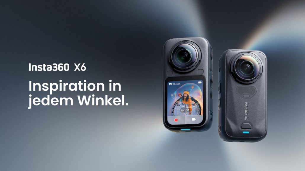 Insta360 X6 ab 699 Euro: Was die 8K-Kamera Motorradfahrern bringt 1 Insta360 X6 – deutsches Key Visual „Inspiration in jedem Winkel“ mit schwarzer Kamera im Querformat 16:9