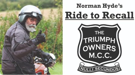 Norman Hyde mit Helm und Schutzbrille auf seinem Motorrad, Daumen hoch, im Rahmen der Wohltätigkeitsfahrt Ride to Recall 2026 für Dementia UK