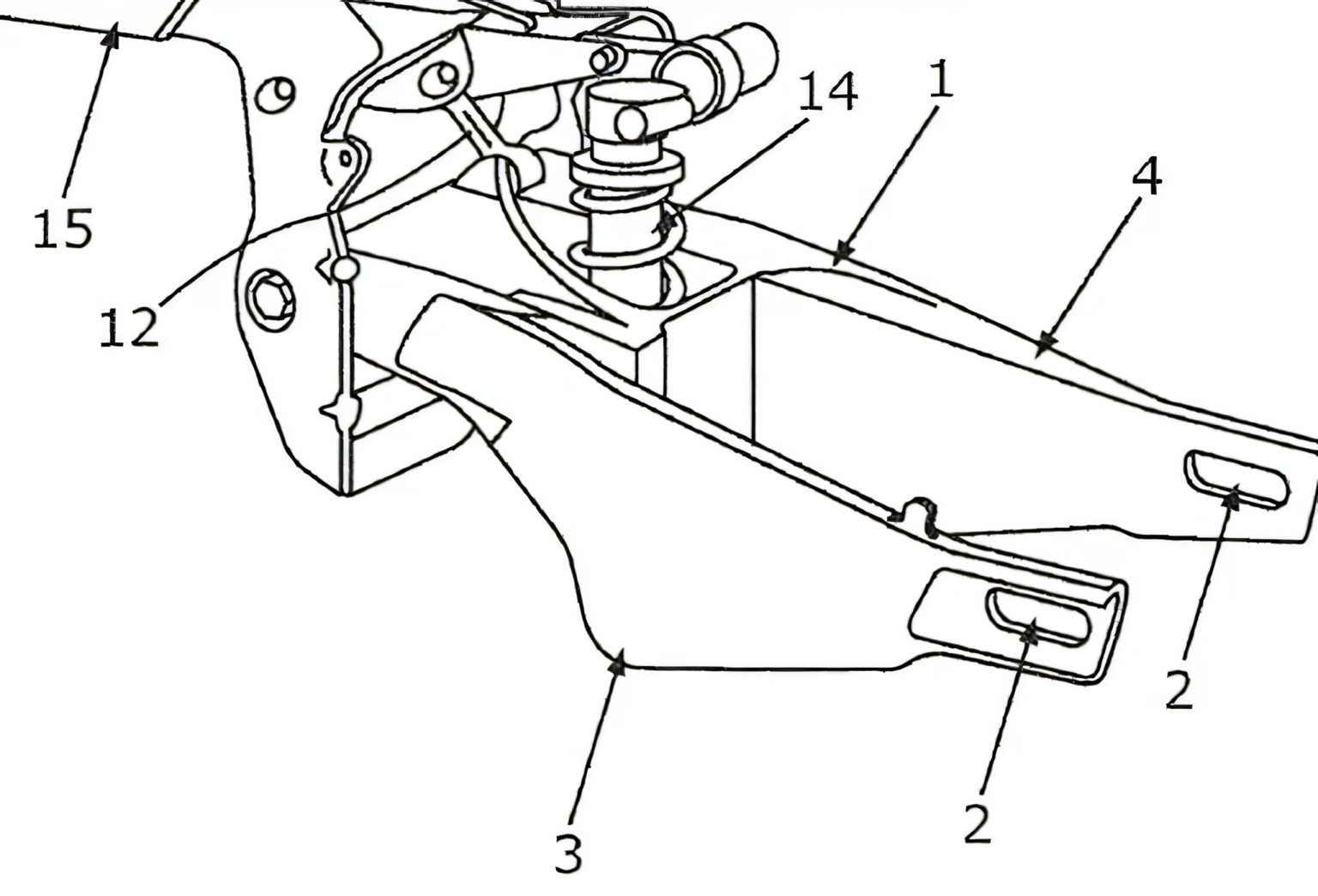 BMW S 1000 RR Brevet 2026, détail du bras oscillant au niveau de la fixation du cadre