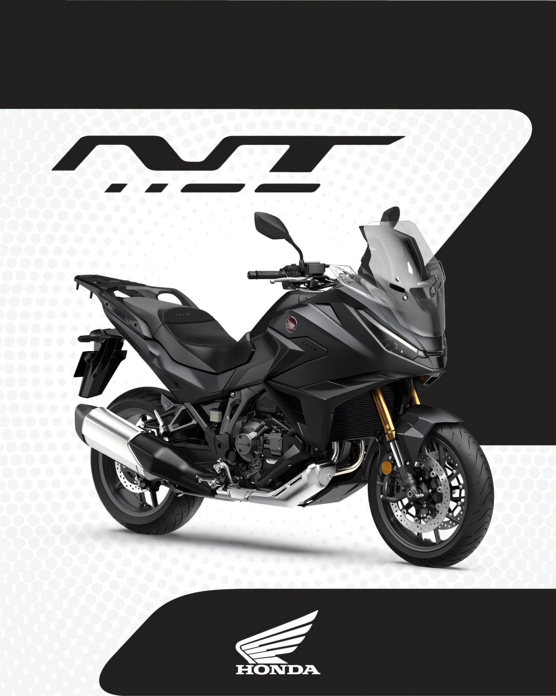 Honda NT1100 2027: Europas Tourer-Bestseller bekommt nur neue Farben 6 Honda NT1100 2027 in Mat Ballistic Black Metallic – Hochformat mit NT-Schriftzug, Dreiviertelansicht von vorne