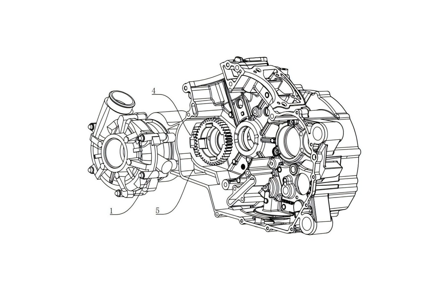 Benda Kompressor-Patent 2026 – Patentzeichnung des kompletten Motors mit angebautem Kompressor