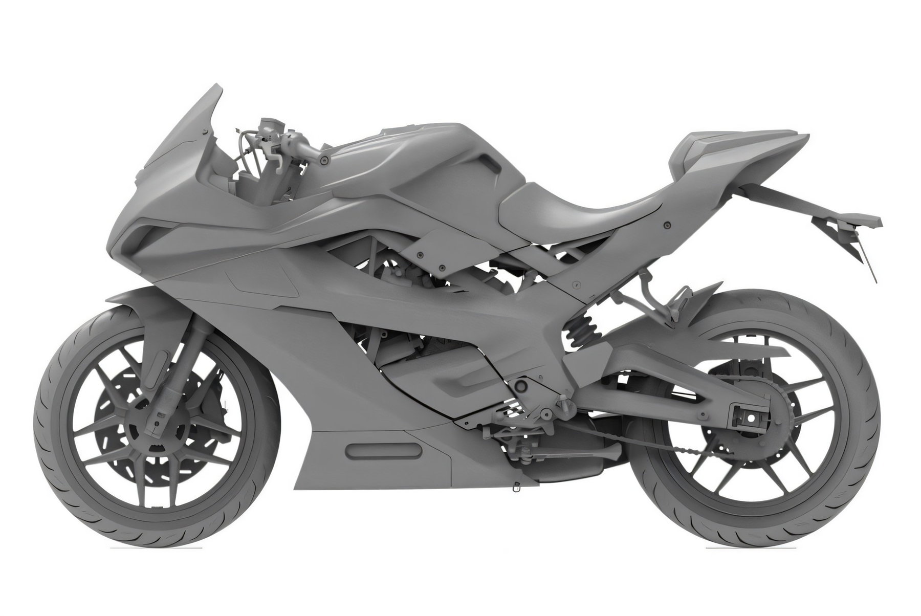 Benda VTR300 Turbo – graues Design-Rendering, Seitenansicht links mit Kurzheck