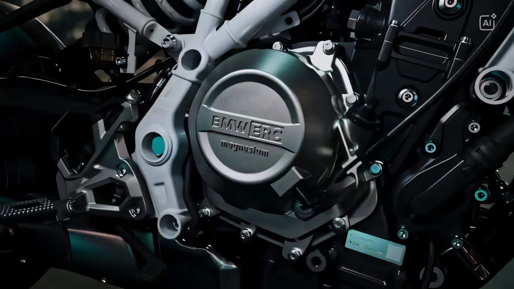 BMW F 450 R 2027 – Detailansicht des Reihenzweizylinders mit Kupplungsdeckel