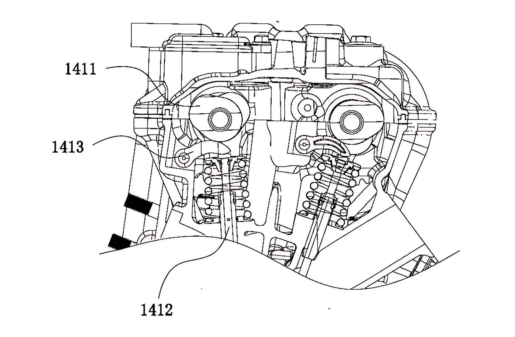 CFMoto V4: Patents Reveal Engine Technology and a Possible Turbo Version 3 CFMoto V4-Motor – Patentzeichnung aus 2023 mit Schnitt durch Zylinderkopf, Nockenwellen und Ventilfedern