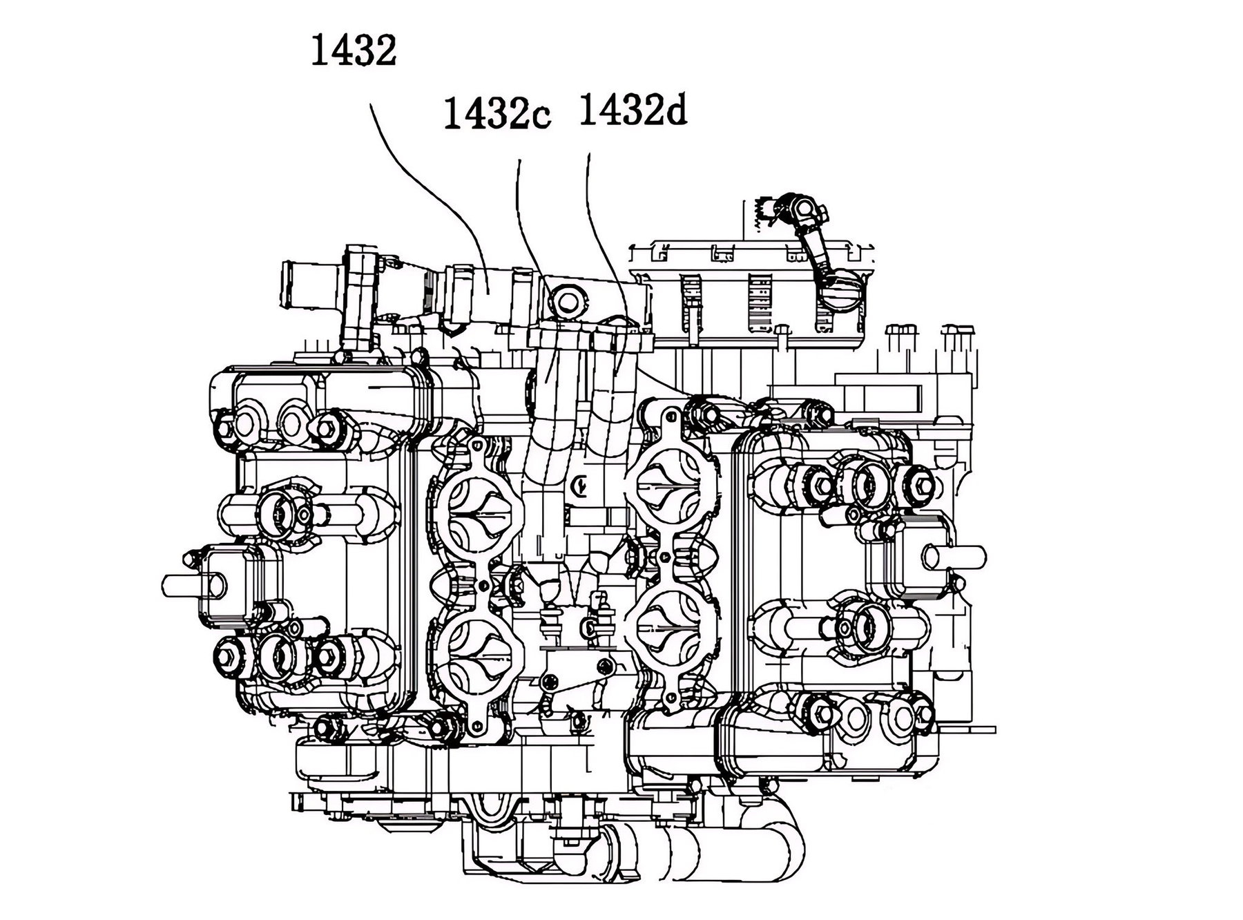 CFMoto V4: Patents Reveal Engine Technology and a Possible Turbo Version 2 CFMoto V4-Motor – Patentzeichnung aus 2023 mit Draufsicht auf Zylinderköpfe und Ansaugöffnungen