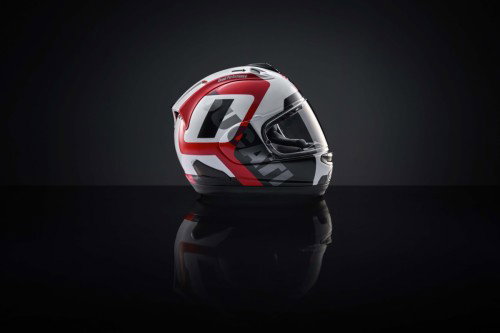 Ducati Performance Arai Helm linke Seite in Rot-Weiss-Grau – Ducati Superleggera V4 Centenario 2027