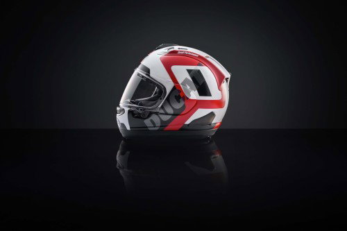 Ducati Performance Arai Helm rechte Seite in Rot-Weiss-Grau – Ducati Superleggera V4 Centenario 2027