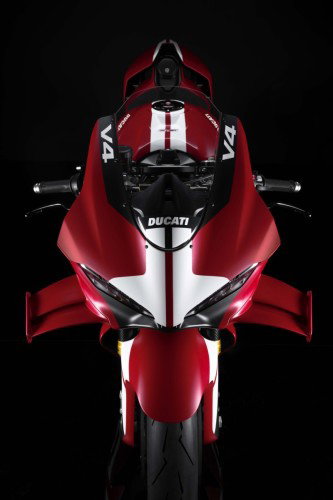 Ducati Superleggera V4 Centenario 2027 Frontansicht von oben mit V4 Windschild und Ducati Logo