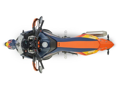 KTM 890 Adventure R Rally 2026 Studioaufnahme Draufsicht – TFT-Display Cockpit und Tank von oben