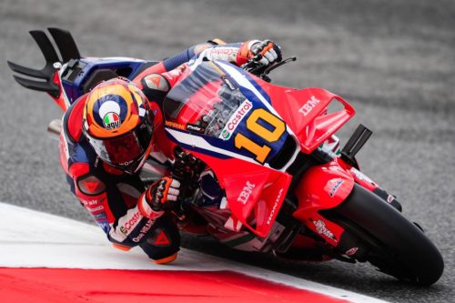 Luca Marini auf der Honda RC213V in Schraglage Frontansicht – MotoGP Italien GP Mugello 2026