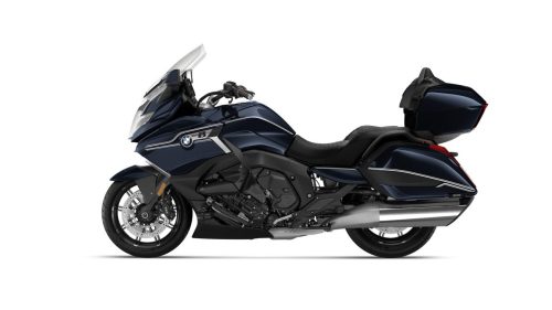 BMW K 1600 Grand America 2027 Edition II in Imperialblau metallic – Seitenansicht rechts mit Topcase und Seitenkoffern