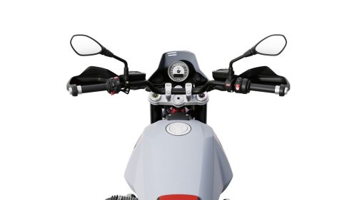BMW R 12 G/S 2027 – Cockpit mit Rundinstrument, breitem Lenker und Handprotektoren, Frontalansicht