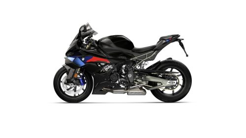 BMW S 1000 RR 2027 Edition M Sport in Blackstorm metallic – Seitenansicht links mit M Schmiederädern