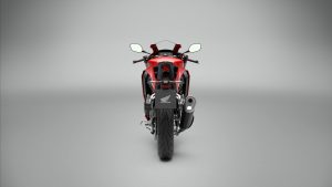 Honda CBR500R FOUR 2027 in Ignition Red Tricolour – Studioaufnahme, Heckansicht